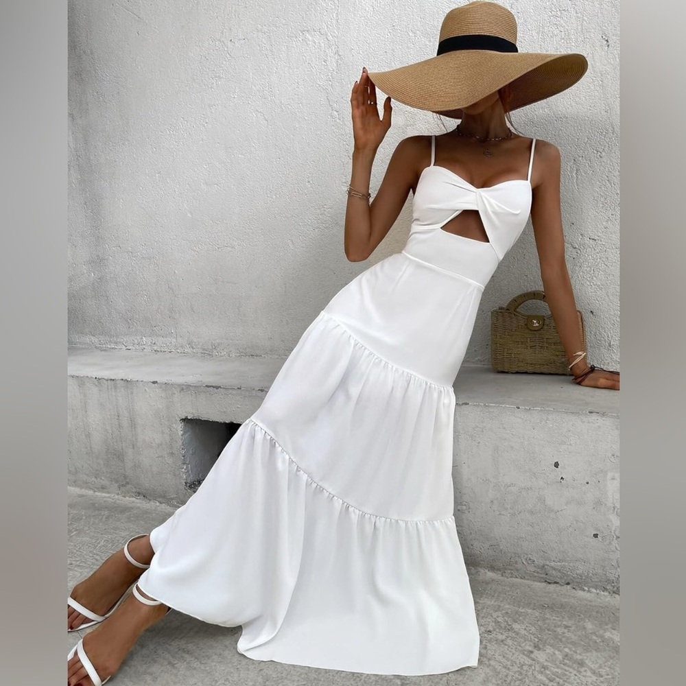 EFJONE Twisted Front Cutout Ruffle Hem Maxi Cami Dress Size Small